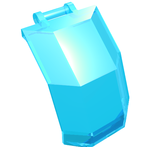 Translucent light blue LEGO 11289 Windscreen 4 x 4 x 4 2/3 with Bar Handle, angled view.