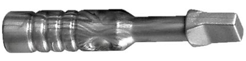 Close-up of a silver LEGO minifigure tool screwdriver with a 3-ribbed handle and a wide, flat, hexagonal head.