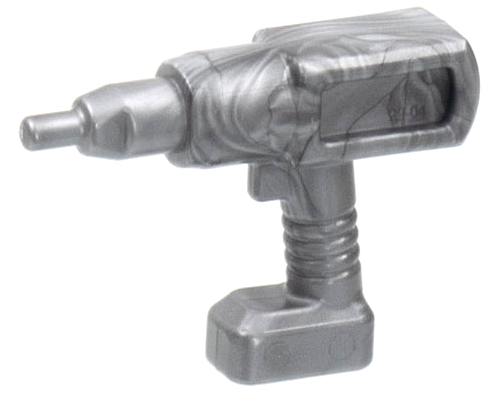 Grey marbled LEGO minifigure utensil tool, a cordless electric impact wrench or drill, with a hexagonal chuck and ribbed handle.