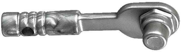Metallic grey LEGO minifigure utensil tool, a ratchet or socket wrench, with a ribbed handle and a rotating head.