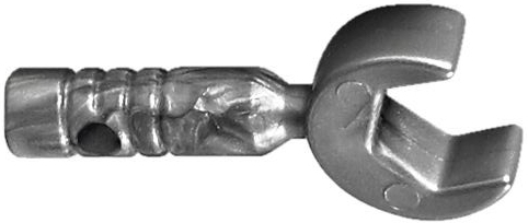Grey LEGO minifigure open-end wrench tool with a 3-ribbed handle and a small hole near the end.
