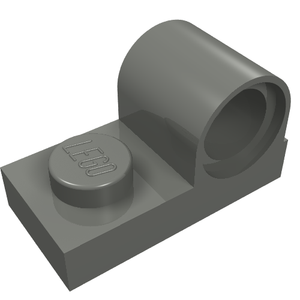 A single grey LEGO 11458 modified plate, 1x2, with a pin hole on top.