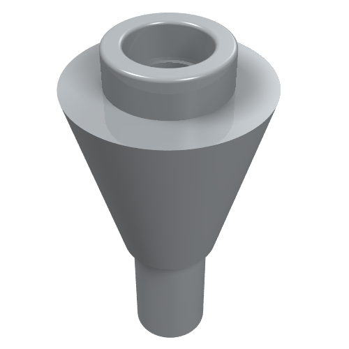 A grey LEGO 11610 Cone 1 x 1 Inverted with Bar, shown from an angled perspective.