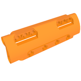 Orange LEGO Technic Panel Curved 11 x 3 with multiple visible pin holes on its surface and side.