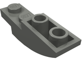Dark grey LEGO Slope, Curved 4 x 1 Inverted part, featuring two studs and two open anti-studs.