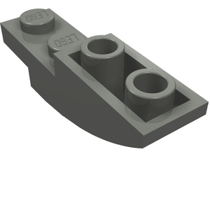 Dark grey LEGO Slope, Curved 4 x 1 Inverted part, featuring two studs and two open anti-studs.