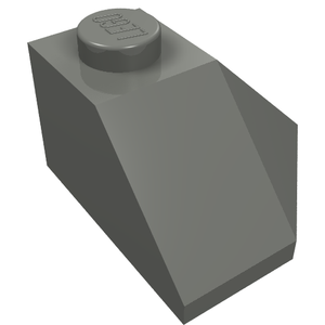 Dark gray LEGO 13548 Wedge 2 x 2 (Slope 45 Corner) brick, showing the 45-degree slope and a single stud with the LEGO logo.