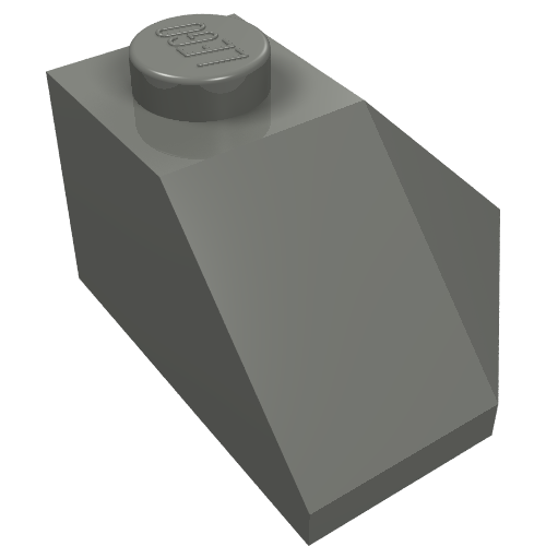 Dark gray LEGO 13548 Wedge 2 x 2 (Slope 45 Corner) brick, showing the 45-degree slope and a single stud with the LEGO logo.