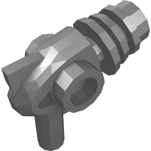 Gray LEGO Minifigure Weapon Space Ray Gun 13608, featuring a tapered front, side studs, a bottom handle, and rounded heat diffusers.