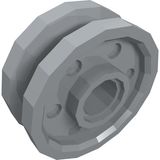Grey LEGO 13971 wheel, 18mm D. x 8mm, with fake bolts and deep spokes with an inner ring.