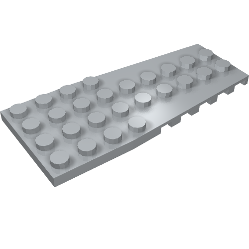 Light grey LEGO 4x9 plate with studs and stud notches along one side, viewed from an angle on white background.