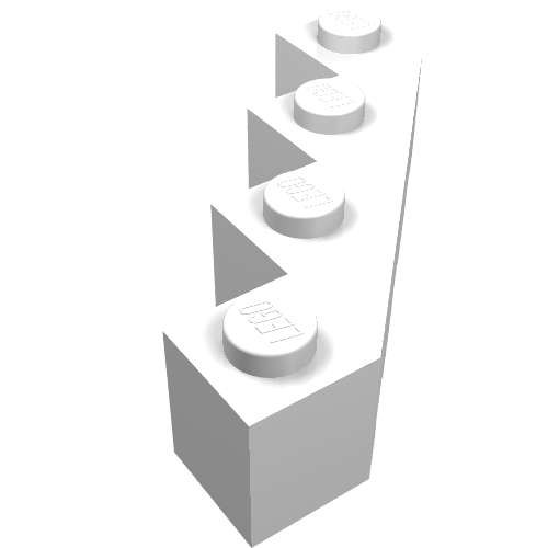 A white LEGO 14413 Modified Facet 4 x 4 brick with four studs on top and triangular indentations on its side.