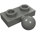 Dark gray LEGO Plate, Modified 1 x 2 with Tow Ball on Side, part number 14417, shown at an angle.