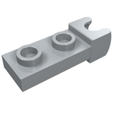 Light gray LEGO Plate, Modified 1 x 2 with Small Tow Ball Socket on End, showing two studs on top.