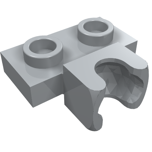 Light gray LEGO 14704 Plate, Modified 1 x 2 with Small Tow Ball Socket on Side, viewed from an angle.