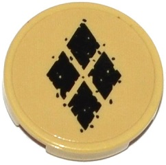 Round tan LEGO 2x2 tile with four black diamond shapes in the center, part of set 76053.