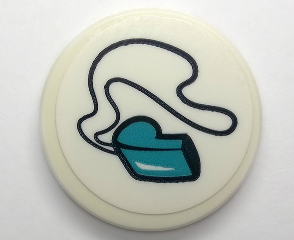 Round 2x2 LEGO tile with a dark azure sports whistle pattern on a black lanyard.