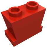 Red LEGO 15 inverted slope brick, 2x2 with two studs on top.