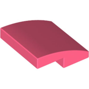 Dark pink LEGO Slope, Curved 2 x 2 x 2/3 part 15068 on a white background.