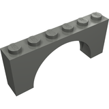Dark grey LEGO Arch 1x6x2 brick with 6 studs on top, featuring a medium thick top.