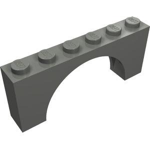 Dark grey LEGO Arch 1x6x2 brick with 6 studs on top, featuring a medium thick top.