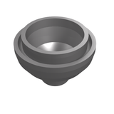 A grey LEGO 15395 Brick, Round 2 x 2 Dome Bottom, showing its dome base and cylindrical top opening.