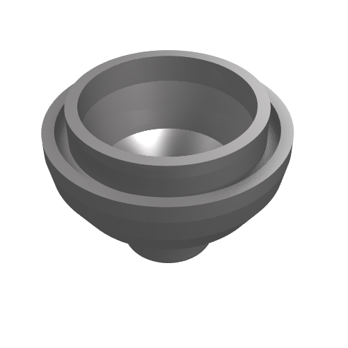 A grey LEGO 15395 Brick, Round 2 x 2 Dome Bottom, showing its dome base and cylindrical top opening.