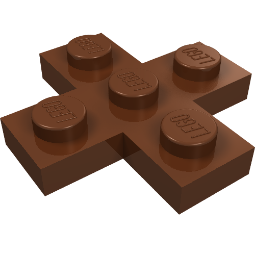 Brown LEGO Modified 3 x 3 Cross plate with five studs.