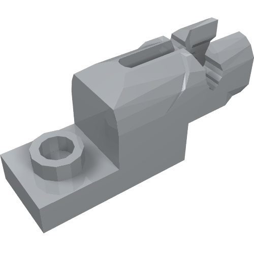 A grey LEGO 15403 Projectile Launcher, 1x2 Mini Blaster/Shooter piece, with a stud on its base.