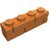 An orange LEGO 15533 modified 1x4 brick with 4 studs and a masonry profile on its sides.