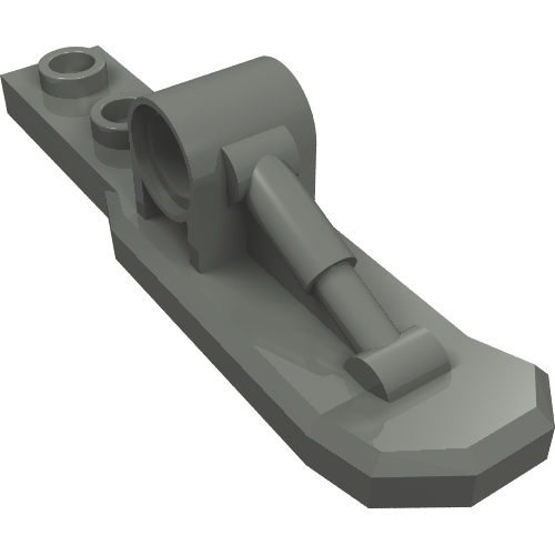 Gray LEGO Helicopter Landing Ski 1 x 6 with Pin Hole, featuring two pin holes, a central cylindrical pivot, and a sloped support bar.