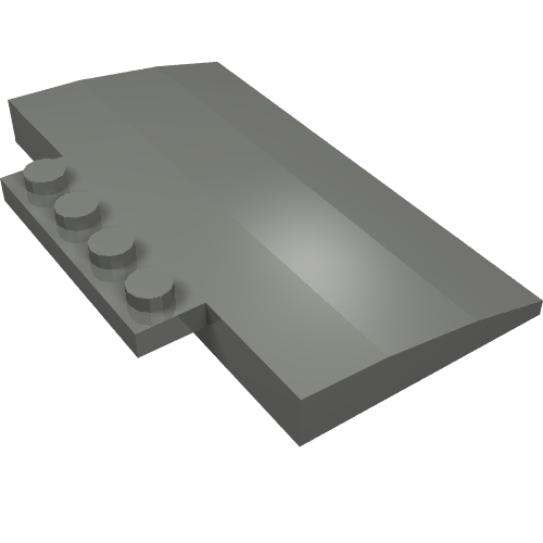 Dark grey LEGO Slope, Curved 5 x 8 x 2/3 part 15625 with four studs on a lower section.