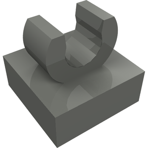 3D rendering of a dark grey LEGO 15712 Modified 1x1 Tile with Open O Clip.