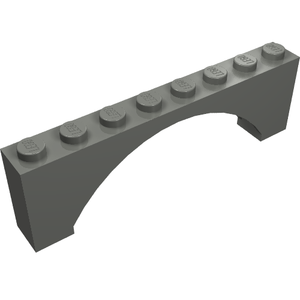 Grey LEGO 16577 Arch 1 x 8 x 2 Raised brick with eight studs on top.