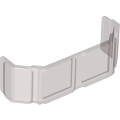Translucent light gray LEGO Glass for Train Front 2 x 6 x 2, featuring a curved center and angled sides with rectangular details.