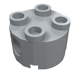 Light gray LEGO Brick Round 2 x 2 with four studs on top and visible pin holes on its octagonal sides.