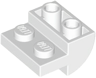 White LEGO brick 1750, a Slope, Curved 2 x 2 Inverted with 2 Recessed Studs, seen from above.