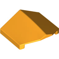 A single orange LEGO Slope, Curved 33 2 x 2 Double / Inverted piece, viewed from a slight angle.