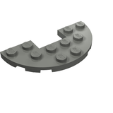 Grey LEGO half-round plate, 3x6 with 1x2 cutout, showing studs on top.