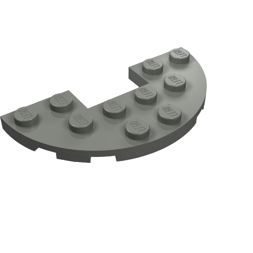 Grey LEGO half-round plate, 3x6 with 1x2 cutout, showing studs on top.
