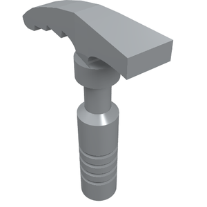 A light grey LEGO Minifigure Utensil Ice Axe, part 18738, with a curved, ribbed blade and a 3-ribbed handle.