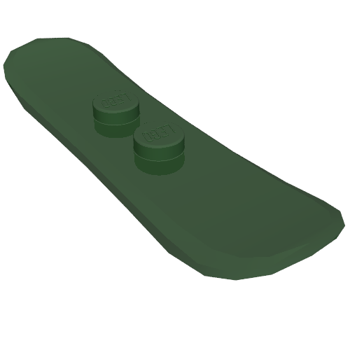Dark green LEGO minifigure utensil snowboard, small, with two studs featuring the LEGO logo.