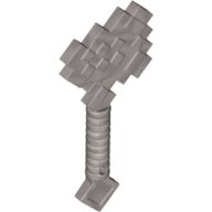 Gray pixelated LEGO Minifigure utensil axe, designed in the style of Minecraft.