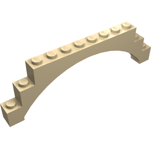 Tan LEGO 18838 Arch 1x12x3 Raised Arch piece with studs on top.