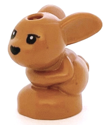 Brown LEGO Friends style baby rabbit figure sitting, with black eyes and nose pattern.