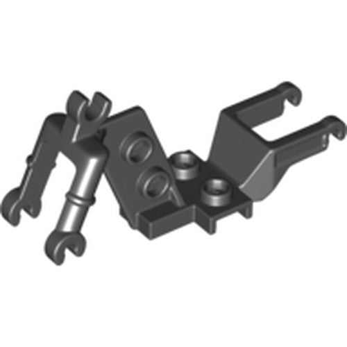 Black LEGO 18896 Motorcycle Chassis with clip for handle, studs, and attachment points.
