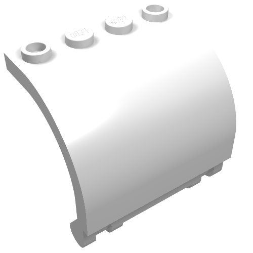 White LEGO Panel 3x4x3 Curved with Double Clip Hinge (18910), featuring studs on top and connection clips below.