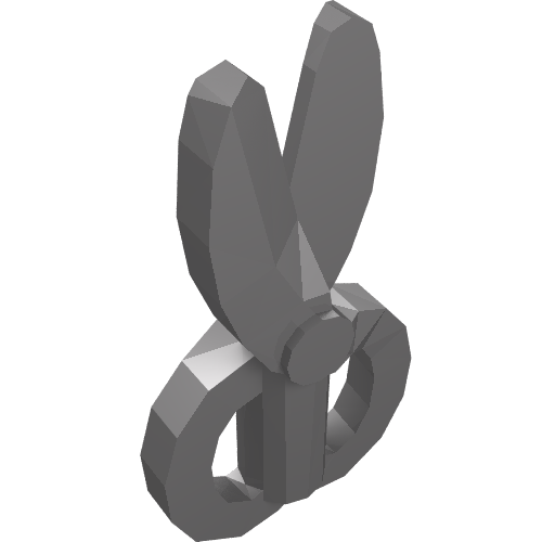 Grey LEGO minifigure utensil scissors, shown from an angled perspective.