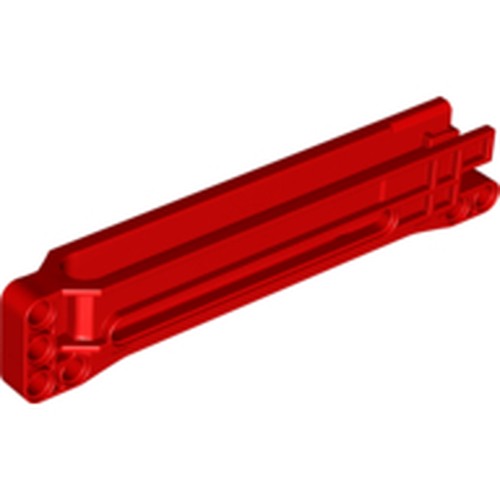 Red LEGO Technic Gear Rack 1 x 14 x 2 Housing, an elongated red plastic piece with pin holes at one end.