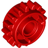 Red LEGO Technic 16 tooth gear with clutch on both sides.